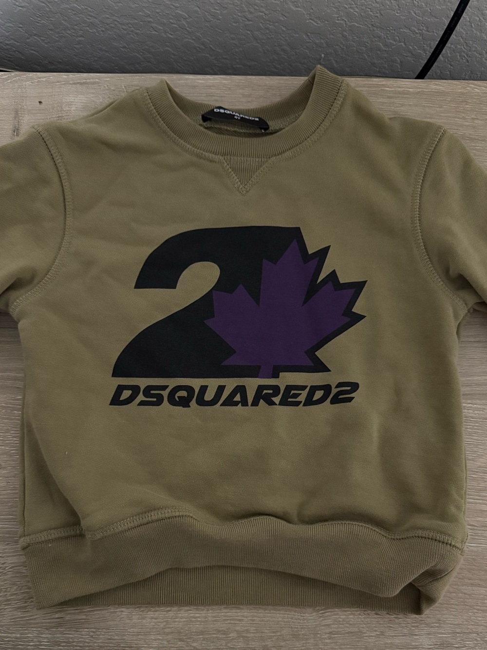 DSQUARED2 Olive Crewneck with Black Logo and Purple Maple